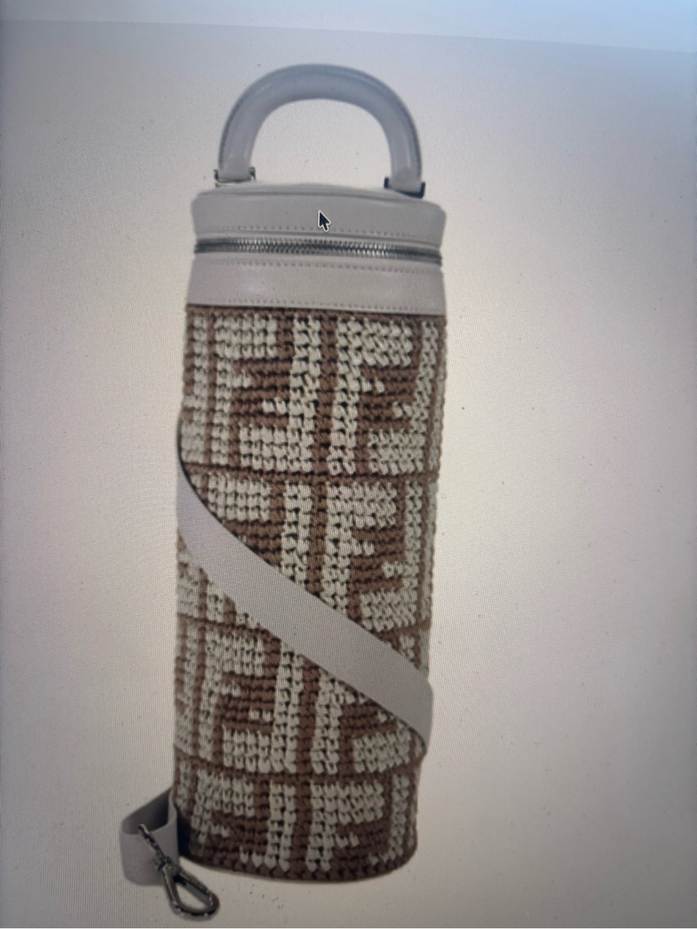 Fendi Beige and Brown Crocheted Monogram Crossbody Bottle Bag